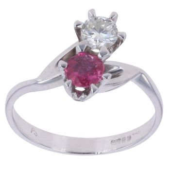 18ct White Gold 0.35ct Brilliant Cut Diamond and Ruby Two Stone Ring