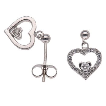 18ct White Gold 0.30ct Brilliant Cut Diamond Heart Drop Earrings