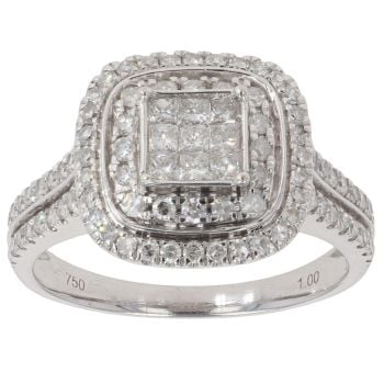 18ct White Gold 1.00ct Princess and Brilliant Cut Diamond Cluster Ring