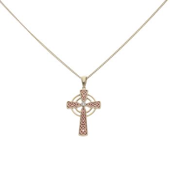 9ct Yellow and Rose Gold Clogau 0.05ct Diamond Cross Pendant and Chain 22"