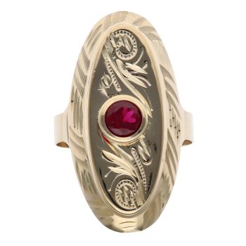 14ct Yellow Gold Red Gemstone Diamond Cut Fancy Ring