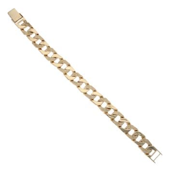 9ct Yellow Gold Textured And Plain Curb Bracelet 9"