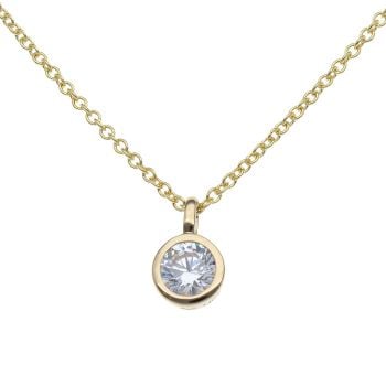 925 Sterling Silver Gold Plated Cubic Zirconia Solitaire Pendant & Chain 16"