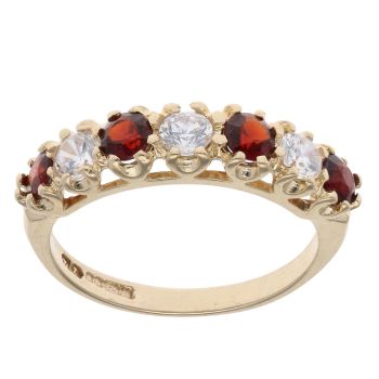 9ct Yellow Gold Garnet And Cubic Zirconia Ring