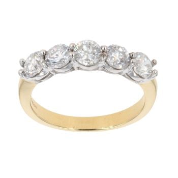 18ct Yellow Gold 1.50ct Brilliant Cut Diamond Five Stone Ring