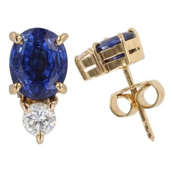 18ct Yellow Gold 0.20ct Brilliant Cut Diamond And Sapphire Stud Earrings