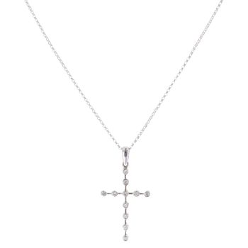 9ct White Gold 0.20ct Brilliant Cut Diamond Cross Pendant and Chain 18"