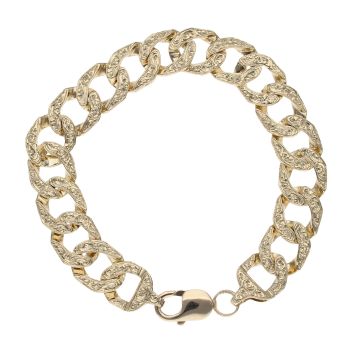 9ct Yellow Gold Patterned Curb Bracelet 8.5"