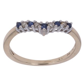 9ct Yellow Gold 0.10ct Brilliant Cut Diamond and Sapphire Wishbone Ring