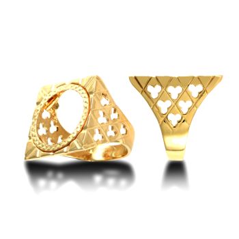 9ct Yellow Gold Clubs Half Square Sovereign Ring Mount