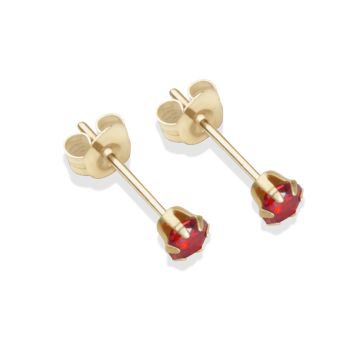 9ct Yellow Gold Red Cubic Zirconia Stud Earrings 3mm