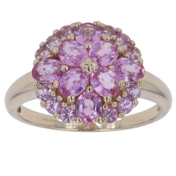 9ct Yellow Gold Pink Gemstone Cluster Ring