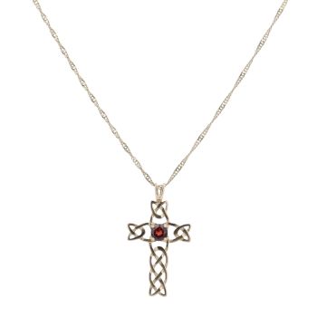 9ct Yellow Gold Garnet Cross Pendant And Chain 18"