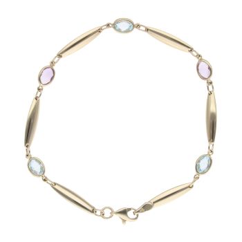 9ct Yellow Gold Amethyst and Blue Topaz Bracelet 7.5"