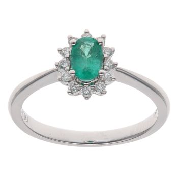 18ct White Gold 0.16ct Diamond and Emerald Cluster Ring