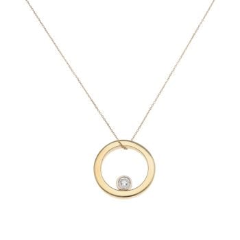9ct Yellow Gold 0.40ct Brilliant Cut Diamond Circle Pendant And Chain 18"
