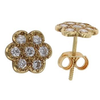 18ct Yellow Gold 0.30ct Diamond Floral Cluster Stud Earrings