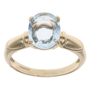 9ct Yellow Gold Patterned Aquamarine Single Stone Ring