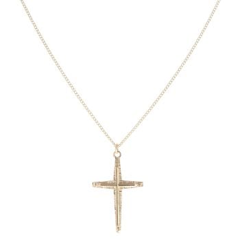 9ct Yellow Gold Patterned Cross Pendant and Chain 20"