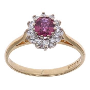 18ct Yellow Gold 0.25ct Brilliant Cut Diamond and Ruby Cluster Ring