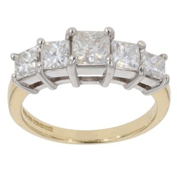 18ct Yellow Gold 1.50ct Princess Cut Diamond Five Stone Ring