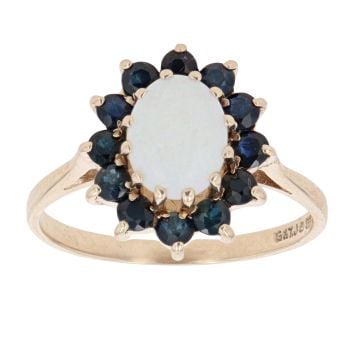 9ct Yellow Gold Opal And Sapphire Cluster Ring