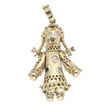 9ct Yellow Gold Multi-Gemstone Ragdoll Pendant