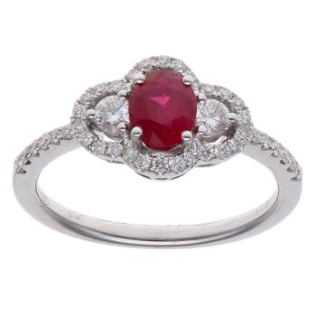 18ct White Gold 0.30ct Brilliant Cut Diamond and Ruby Cluster Ring