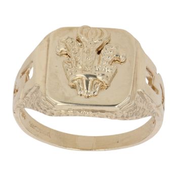 9ct Yellow Gold Welsh Feathers Signet Ring