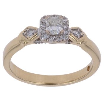 18ct Yellow Gold 0.35ct Cushion and Brilliant Cut Diamond Cluster Ring
