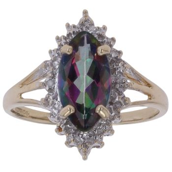 9ct Yellow Gold 0.04ct Diamond And Mystic Topaz Cluster Ring