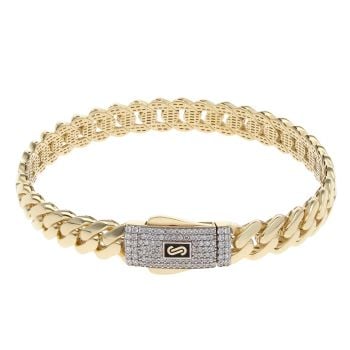14ct Yellow Gold Monaco Classic Pave Lock Bangle