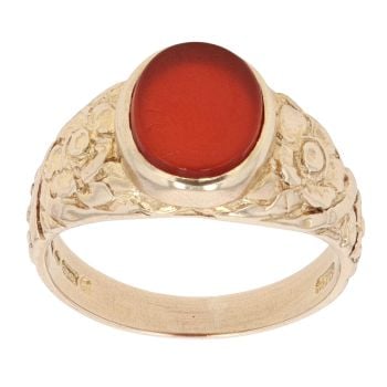 9ct Yellow Gold Cubic Zirconia and Carnelion Signet Ring