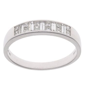 18ct White Gold 0.50ct Baguette And Princess Cut Diamond Half Eternity Ring
