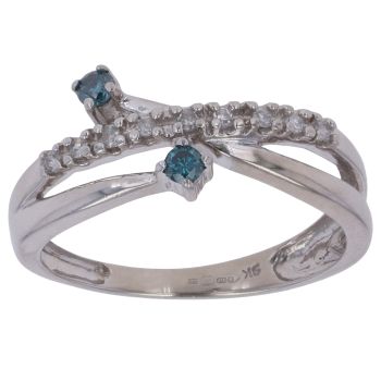 9ct White Gold 0.15ct Blue and White Diamond Crossover Ring