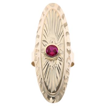 14ct Yellow Gold Red Gemstone Diamond Cut Fancy Ring