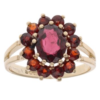 9ct Yellow Gold Garnet Cluster Ring