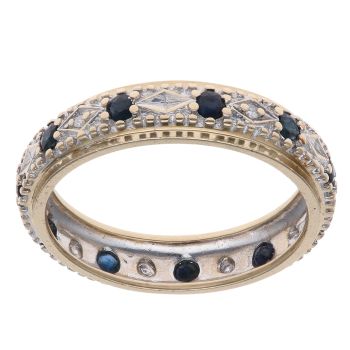 9ct Yellow and White Gold 0.05ct Diamond and Sapphire Eternity Ring
