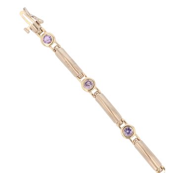 9ct Yellow Gold Tanzanite Brushed Bar Bracelet 6.5"
