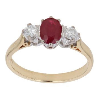 18ct Yellow Gold 0.25ct Diamond and Ruby Three Stone Ring
