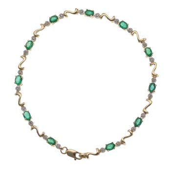 9ct Yellow Gold 0.10ct Diamond and Emerald Bracelet 7.5"