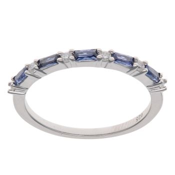 Silver Cubic Zirconia and Blue Gemstone Half Eternity Ring By Icesia