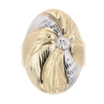 14ct Yellow And White Gold Oval Patterned Ring