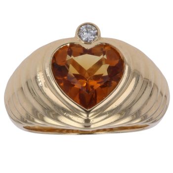 18ct Yellow Gold 0.05ct Brilliant and Heart Cut Diamond and Citrine Ring