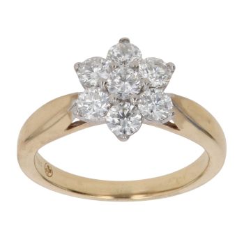 18ct Yellow Gold 0.75ct Brilliant Cut Diamond Daisy Cluster Ring
