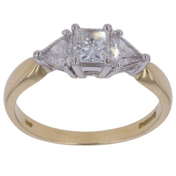 18ct Yellow Gold 1.00ct Princess and Trillion Cut Diamond Trilogy Ring