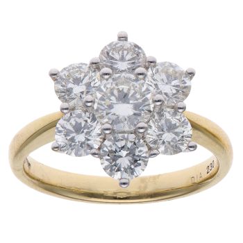 18ct Yellow Gold 2.30ct Brilliant Cut Diamond Daisy Cluster Ring