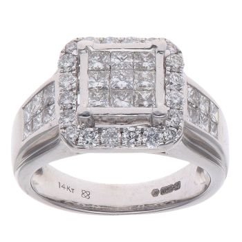 14ct White Gold 1.40ct Brilliant and Princess Cut Diamond Cluster Ring