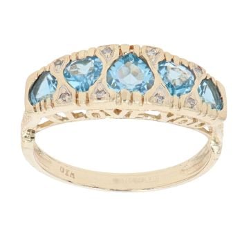 9ct Yellow Gold 0.04ct Diamond and Aquamarine Heart Ring