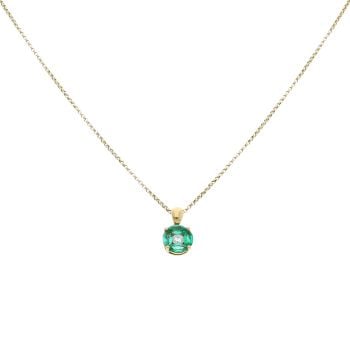 18ct Yellow Gold 0.10ct Brilliant Cut Diamond And Emerald Cluster Pendant And Chain 16"